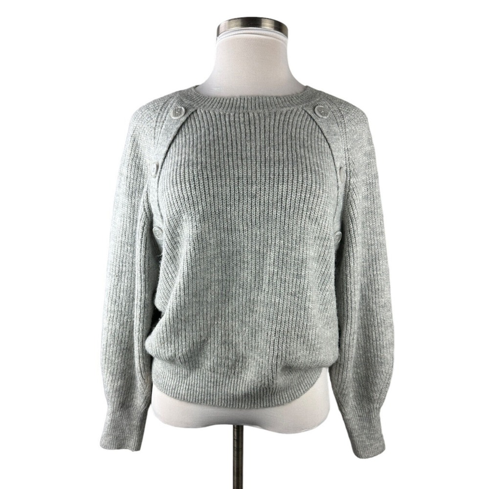 Joie Aine Ribbed Balloon Sleeve Pullover Sweater Button Shoulder Accent Large - Picture 2 of 16